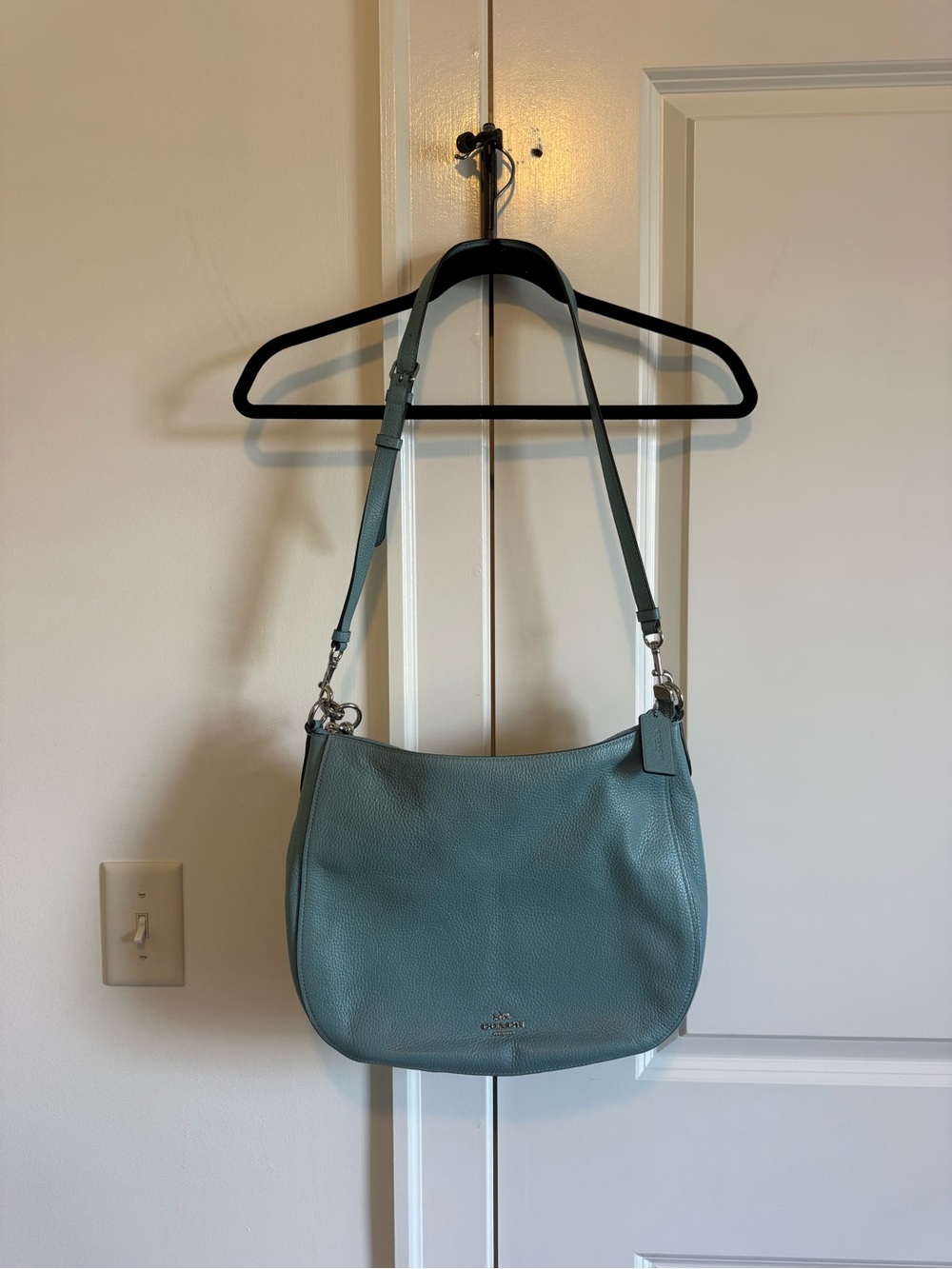Coach Pebble Leather Shoulder Bag in Muted Teal